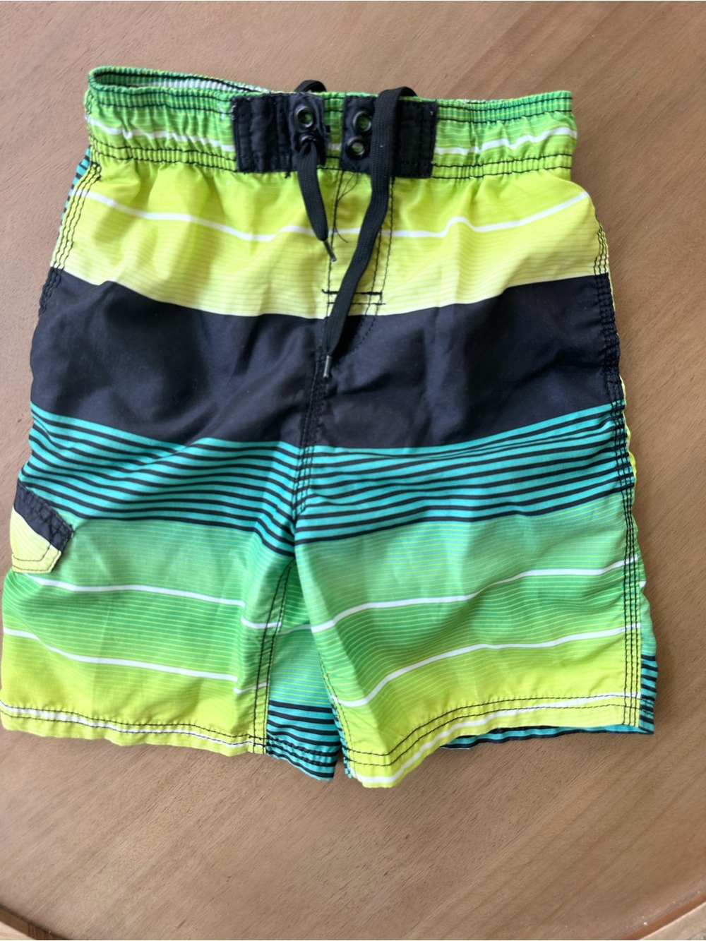 Kanu Surf Boys Green Black Striped Swim Trunks, Size 10/12